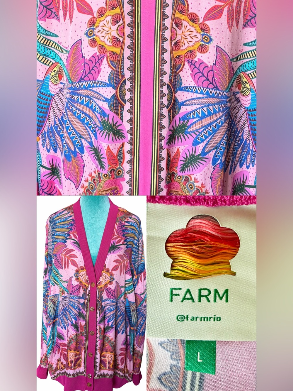 Tropical Floral Pink Macaw Scarf Beach Resortwear Cardigan